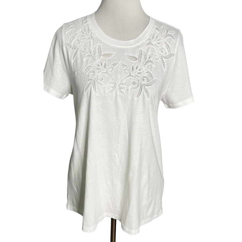 Sundance Toluca Lace Tee Shirt Top White Cotton Boho Coastal Small